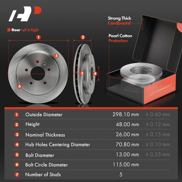Disc Brake Rotors and Ceramic Pads Kit, 6 Pcs, Rear Driver & Passenger, A-Premium, APBRPR1787