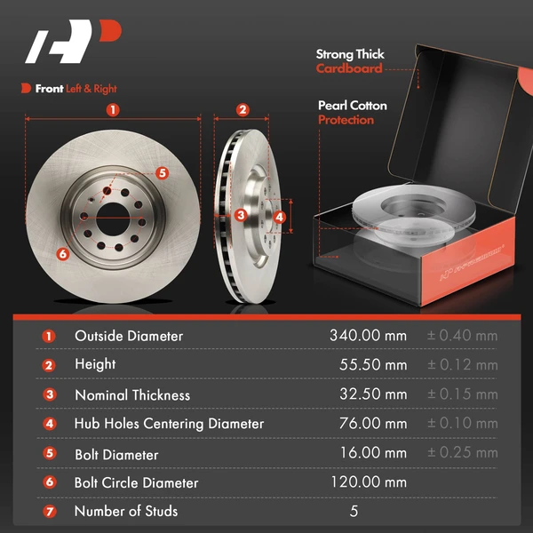 Disc Brake Rotors and Ceramic Pads Kit, 6 Pcs, Front Driver & Passenger, A-Premium, APBRPR1600