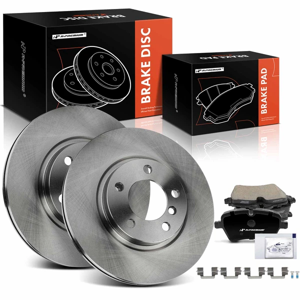2013-2016 Mini Cooper Paceman Disc Brake Rotors and Ceramic Pads Kit, 6 Pcs, Front Driver & Passenger, A-Premium, APBRPR1593