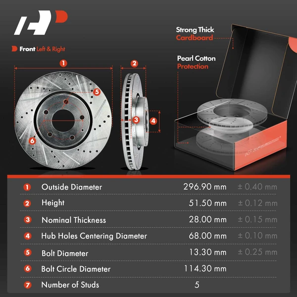 Drilled & Slotted Disc Brake Rotors and Ceramic Pads Kit, 6 Pcs, Front Driver & Passenger, A-Premium, APBRPS1228