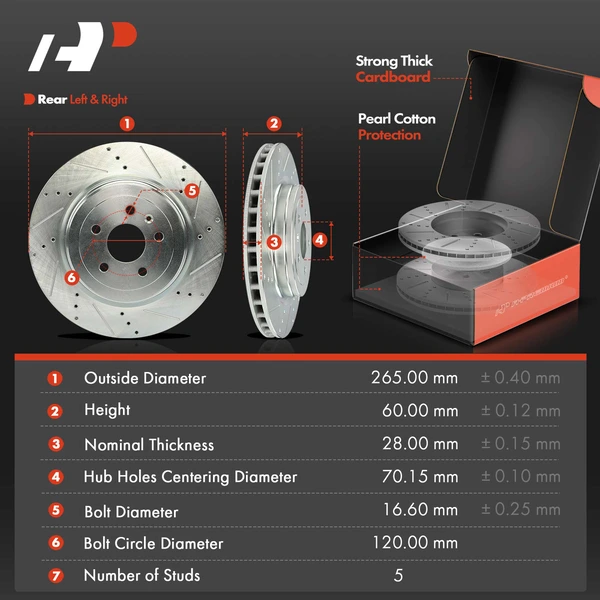 Drilled & Slotted Disc Brake Rotors and Ceramic Pads Kit, 6 Pcs, Rear Driver & Passenger, A-Premium, APBRPS1130