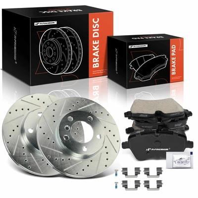 6 Pcs Front Drilled Brake Rotors & Ceramic Brake Pads