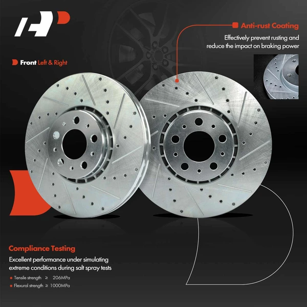 2 Pcs Front Drilled Brake Rotors for Volvo XC90 2003-2014 GAS