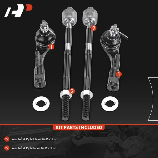 4 Pcs Front Inner & Outer Tie Rod End Kit for Kia Rio 18-23 Hyundai Accent 18-22