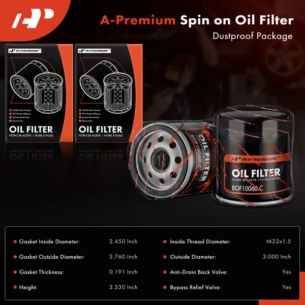 2 Pcs Engine Oil Filter for Buick Dodge Cadillac Chrysler Jeep