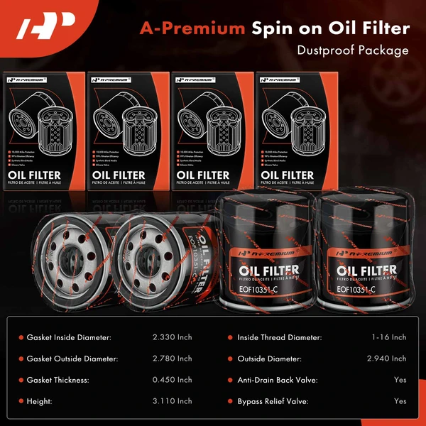 4 Pcs Engine Oil Filter for Chevrolet Silverado 1500 GMC Sierra 1500