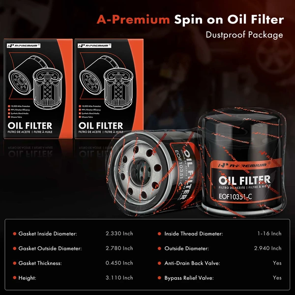 2 Pcs Engine Oil Filter for Chevrolet Silverado 1500 GMC Sierra 1500