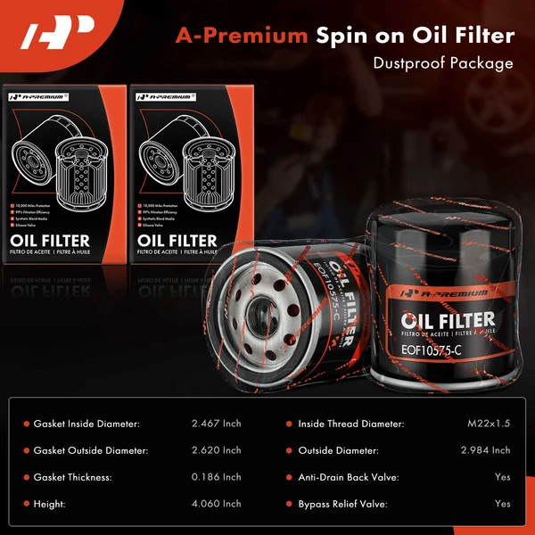 2 Pcs Engine Oil Filter for Chevy Impala GMC Ford Jeep Buick Cadillac Lincoln