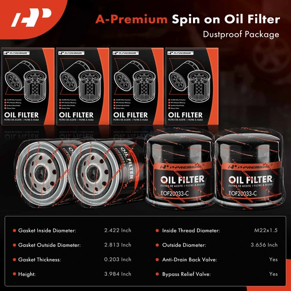 4 Pcs Engine Oil Filter for Ram 1500 Dodge Jeep Grand Cherokee Chrysler