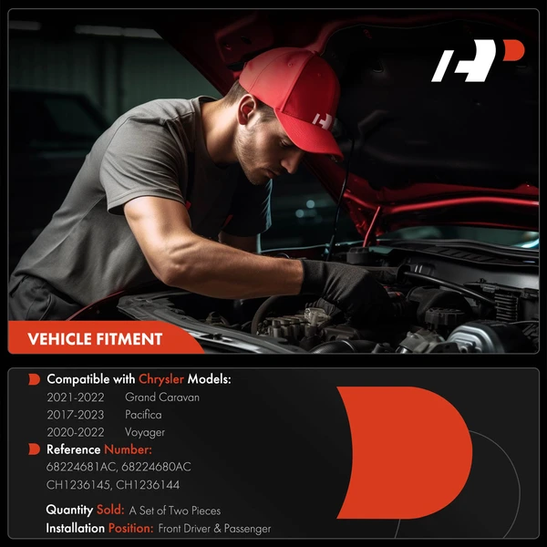 2 Pcs Front Driver & Passenger Hood Hinge for Chrysler Grand Caravan 21-22 Pacifica