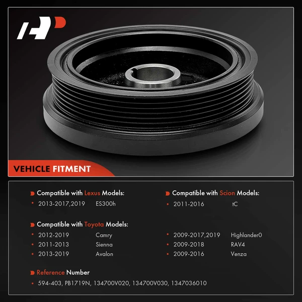 Engine Harmonic Balancer for Toyota Camry 12-19 RAV4 Sienna Venza Lexus ES300h