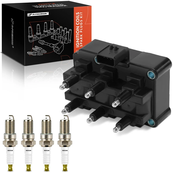 1999-2000 Dodge Grand Caravan Ignition Coil and Spark Plug Kit Set of A Set of 7 Iridium & Platinum Series, 4-Blade Terminal A-Premium APIC0908