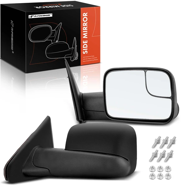 Driver & Passenger Mirror, Manual Adjustment, Non-Folding, Textured Black A-Premium APMI435