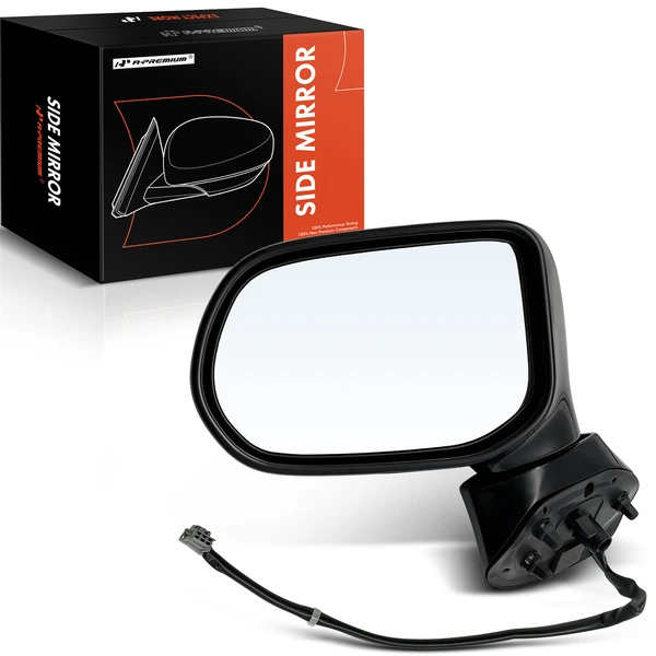 Left Driver Side Mirror, Power Adjustment, Manual Folding, Smooth Black A-Premium APMI480