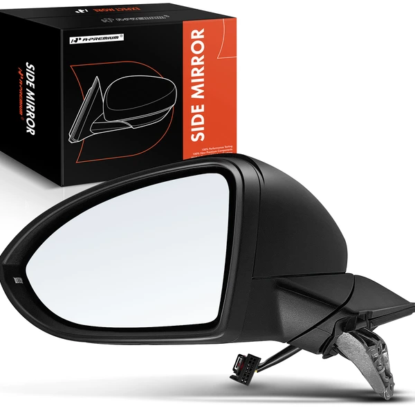 2015-2021 Volkswagen GTI Left Driver Side Mirror, with Heating, Power Adjustment, Manual Folding, Smooth Black A-Premium APMI529
