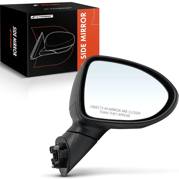 2012-2014 Kia Rio Right Passenger Side Mirror, with Heating, Power Adjustment, Manual Folding, Smooth Black A-Premium APMI566