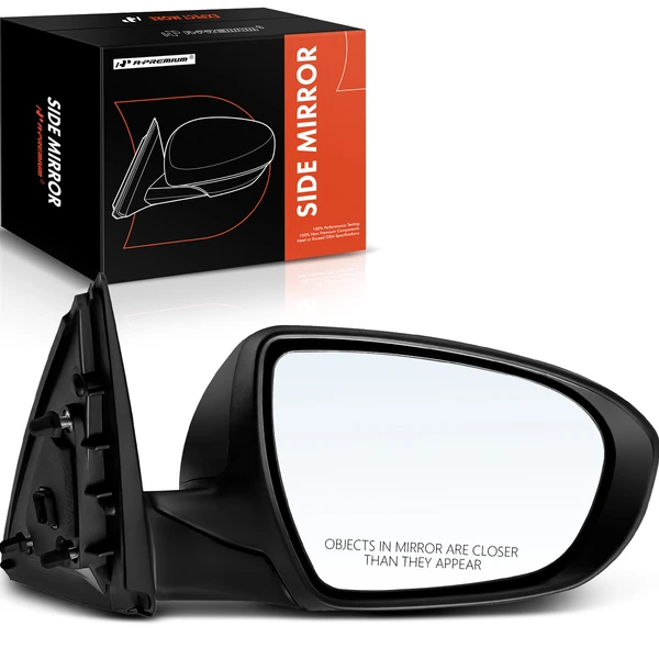 Right Passenger Side Mirror, with Heating, Power Adjustment, Manual Folding, Smooth Black A-Premium APMI550