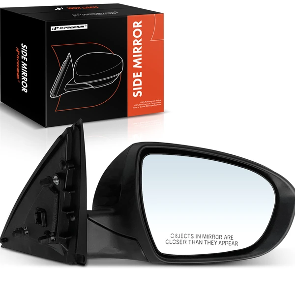 Right Passenger Side Mirror, with Heating, Power Adjustment, Power Folding, Smooth Black A-Premium APMI556