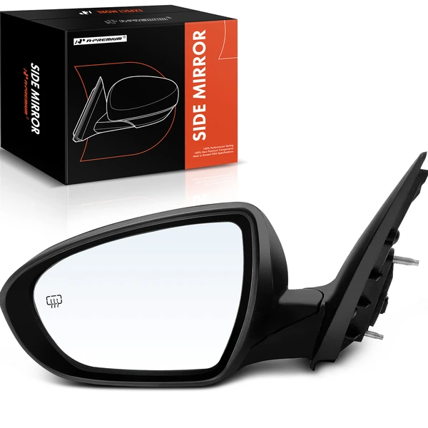 Left Driver Side Mirror, Powered, with Heated, Smooth Black A-Premium APMI573