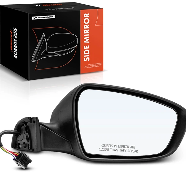 Right Passenger Side Mirror, with Heating, Power Adjustment, Manual Folding, Smooth Black A-Premium APMI582