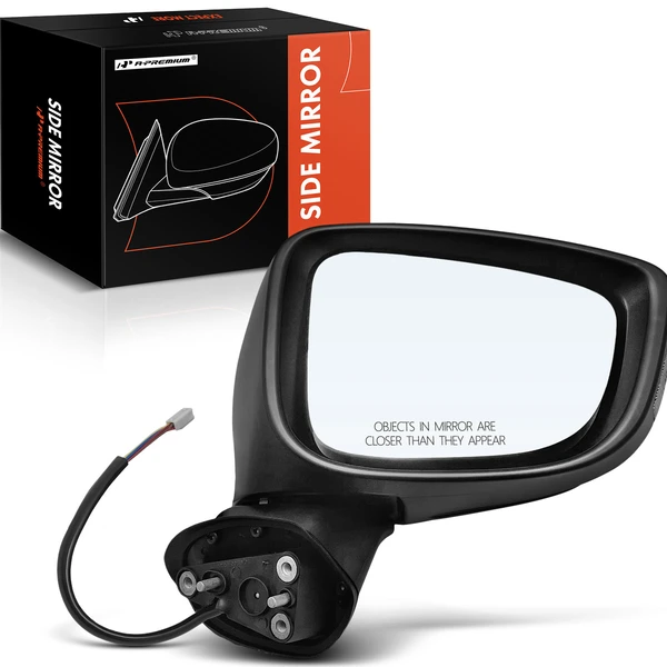 2014-2016 Mazda 3 Right Passenger Side Mirror, with Heating, Power Adjustment, Manual Folding, Smooth Black A-Premium APMI585