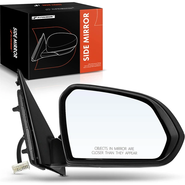 Right Passenger Side Mirror, with Heating, Power Adjustment, Manual Folding, Smooth Black A-Premium APMI597