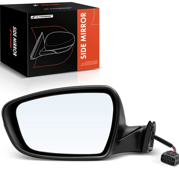 Left Driver Side Mirror, Powered, with Heated, Smooth Black A-Premium APMI601