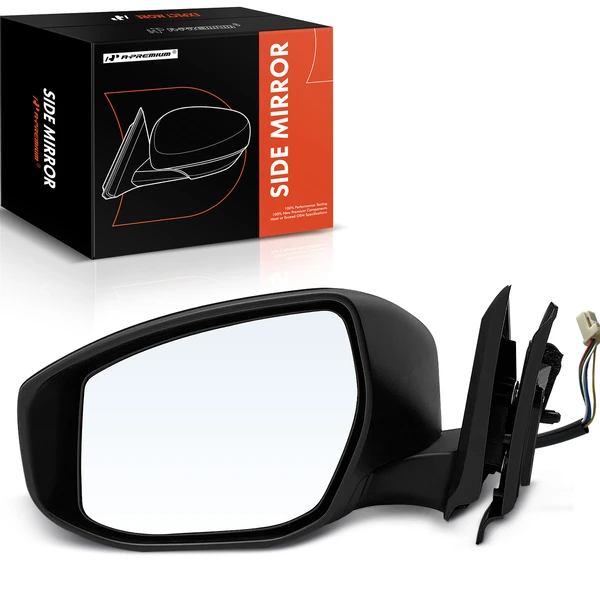 Left Driver Side Mirror, Power Adjustment, Manual Folding, Smooth Black A-Premium APMI612