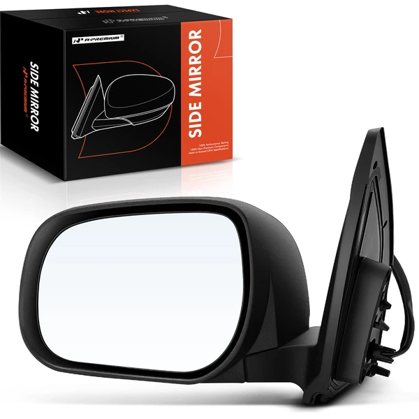 Left Driver Side Mirror, Powered, with Heated, Smooth Black A-Premium APMI637