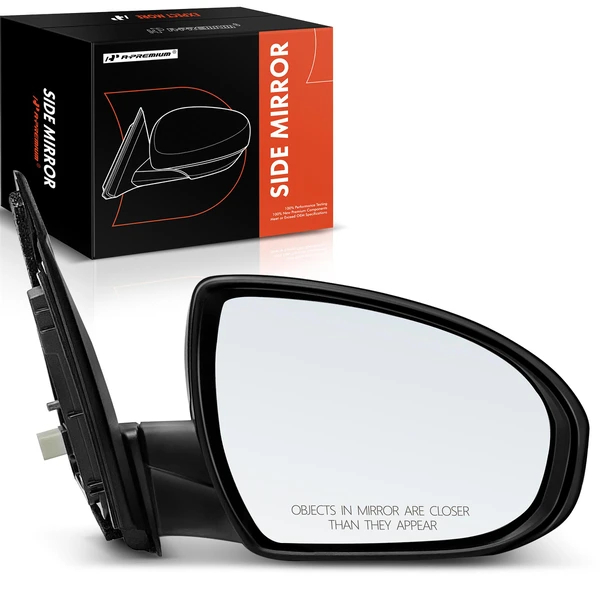 Right Passenger Side Mirror, with Heating, Power Adjustment, Manual Folding, Smooth Black A-Premium APMI644