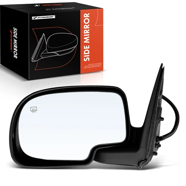 Left Driver Side Mirror, Powered, with Heated, Smooth Black A-Premium APMI648