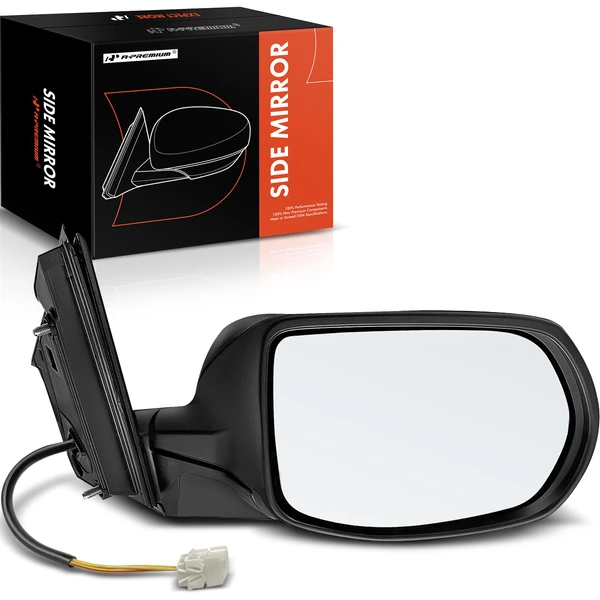 Right Passenger Side Mirror, with Heating, Power Adjustment, Manual Folding, Smooth Black A-Premium APMI662