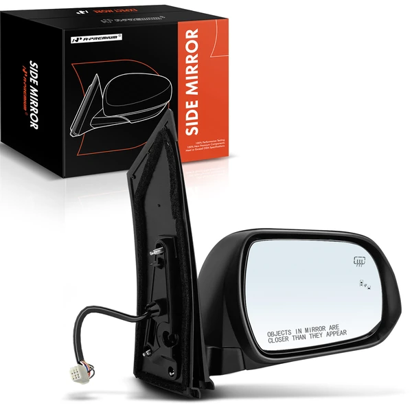 Right Passenger Side Mirror, with Heating, Power Adjustment, Manual Folding, Smooth Black A-Premium APMI677