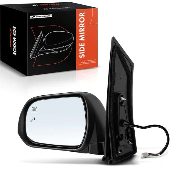 Left Driver Side Mirror, Powered, with Heated, Smooth Black A-Premium APMI678
