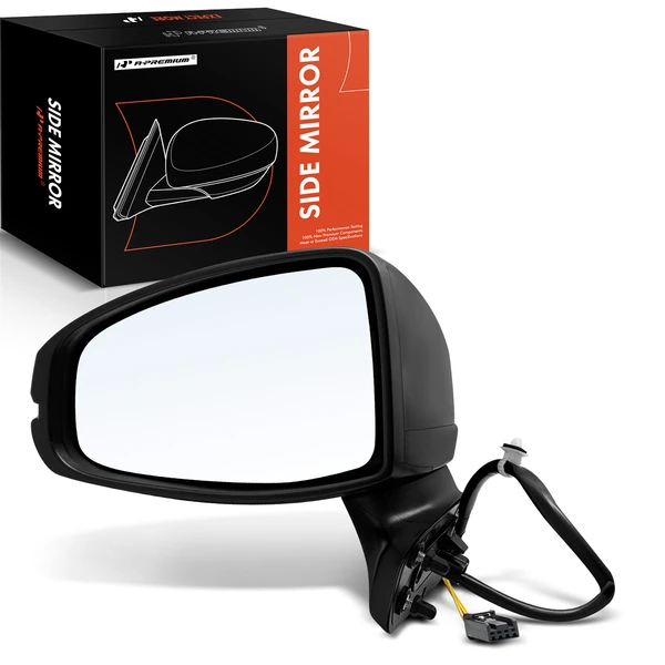 Left Driver Side Mirror, Power Adjustment, Manual Folding, Smooth Black A-Premium APMI690
