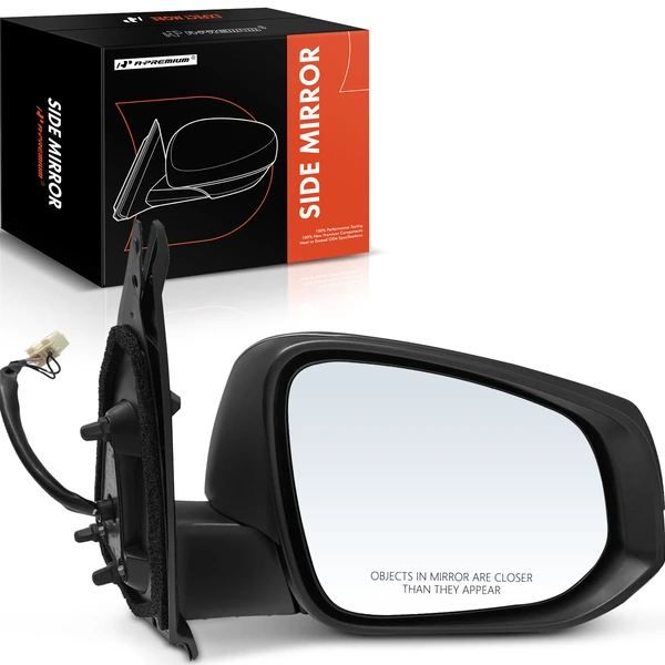 Right Passenger Side Mirror, with Heating, Power Adjustment, Manual Folding, Smooth Black A-Premium APMI700