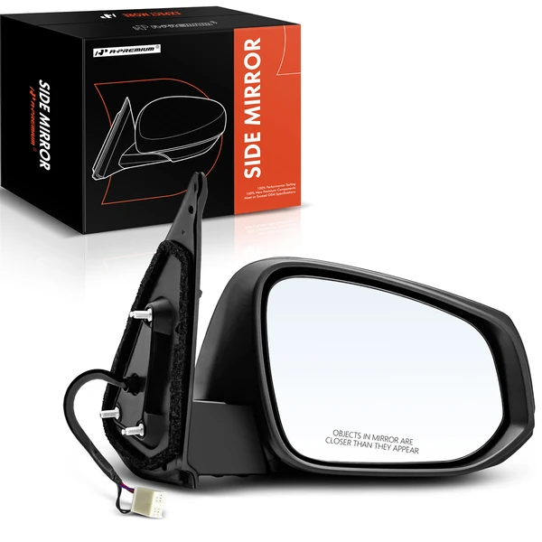 Right Passenger Side Mirror, with Heating, Power Adjustment, Manual Folding, Smooth Black A-Premium APMI713