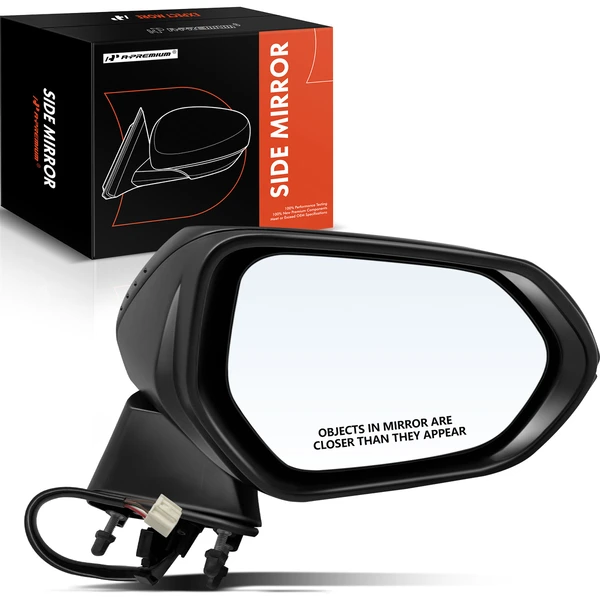 Right Passenger Side Mirror, with Heating, Power Adjustment, Manual Folding, Smooth Black A-Premium APMI721