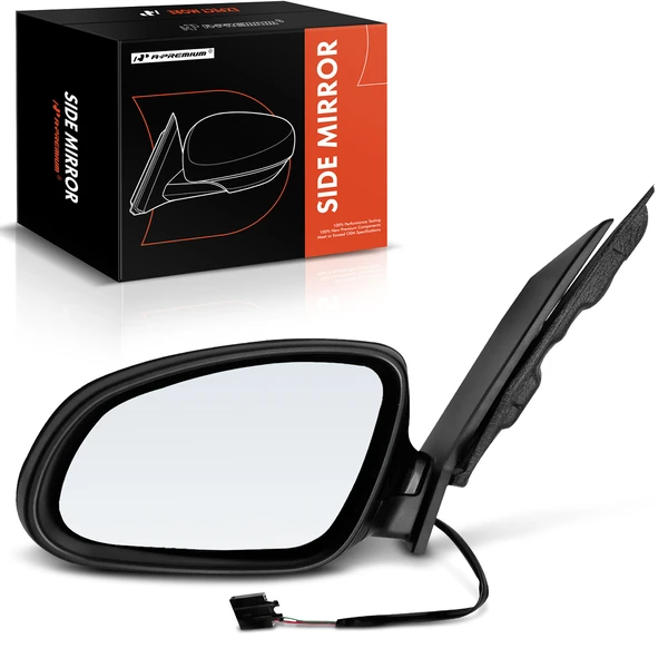 Left Driver Side Mirror, Powered, Smooth Black A-Premium APMI733