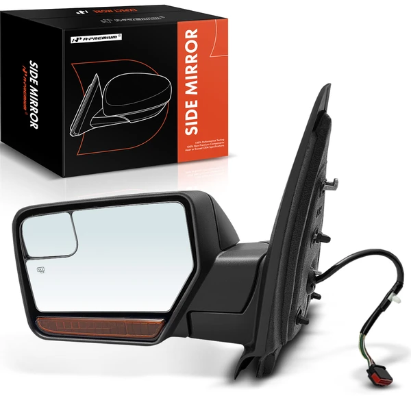 Left Driver Side Mirror, with Heating, Power Adjustment, Manual Folding, Textured Black A-Premium APMI752