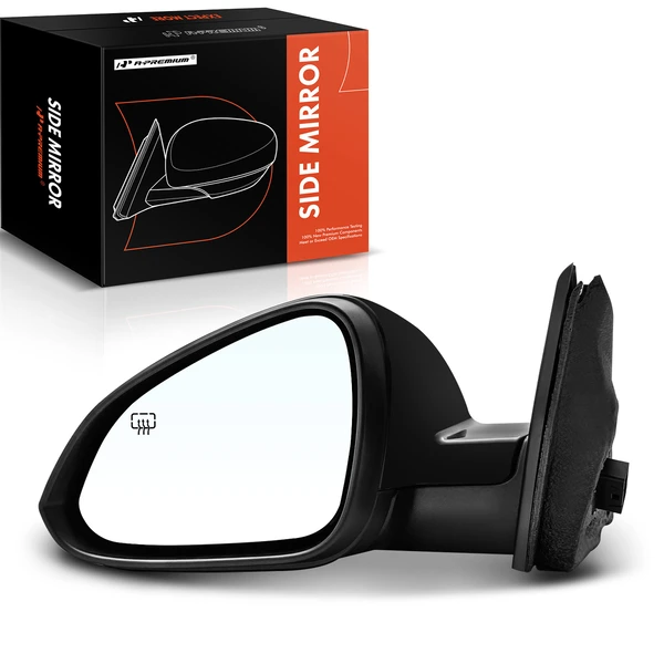 Left Driver Side Mirror, Powered, with Heated, Smooth Black A-Premium APMI753