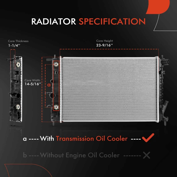 Aluminum Radiator with Transmission Oil Cooler for Saturn L100 01-02 LW1 L4 2.2L