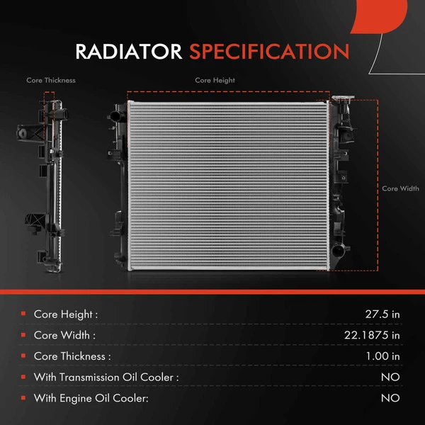 Aluminum Radiator without Oil Cooler for Ram 2500 3500 2014-2018 V8 5.7L