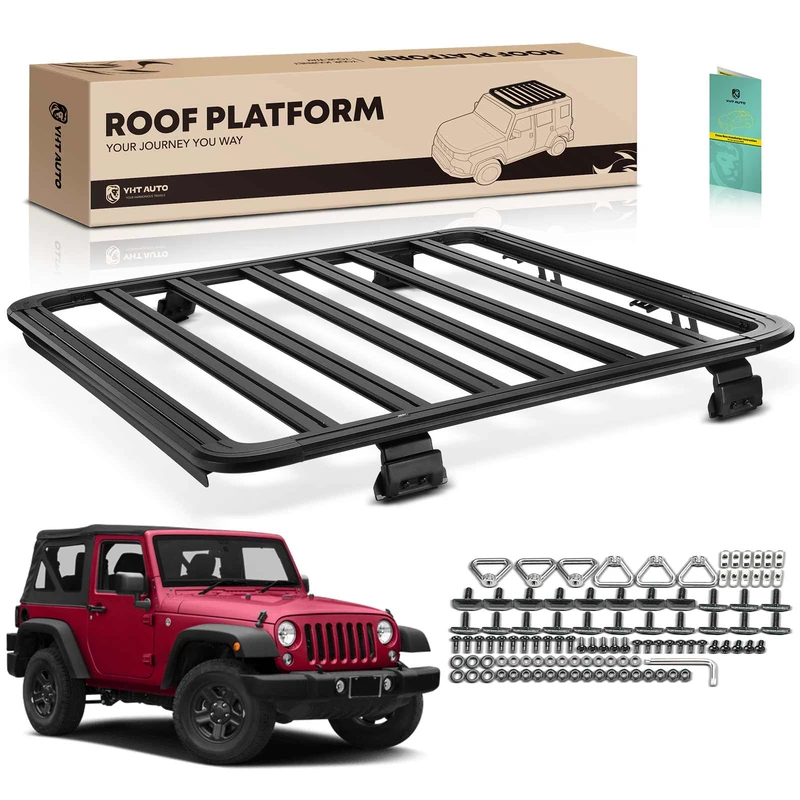 Black Aluminum Alloy Roof Rack Cargo Basket Luggage Carrier for Jeep Wrangler JK 07-18