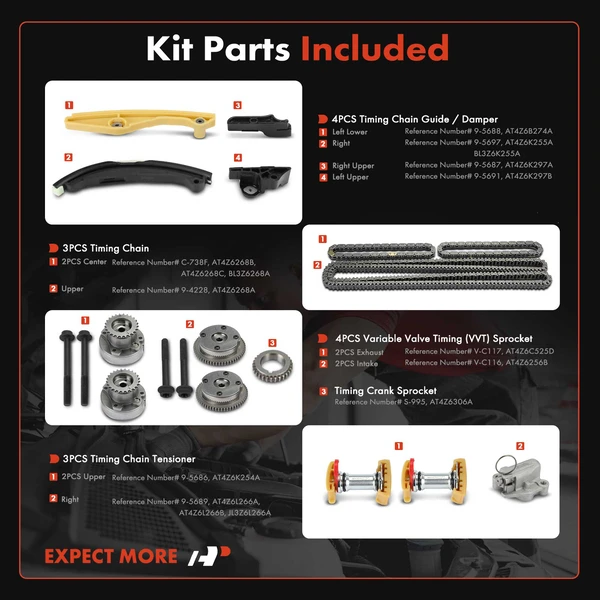 15 Pcs Engine Timing Chain Kit for Ford F-150 Mustang Explorer Edge Lincoln MKS