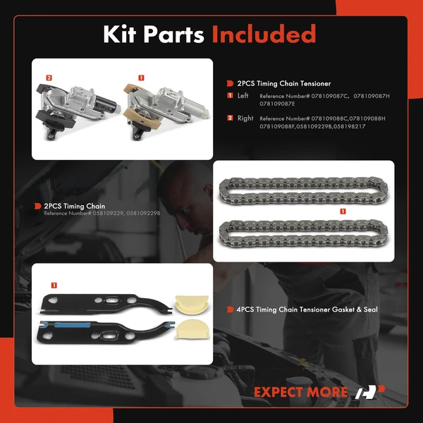 8 Pcs Engine Timing Chain Kit for Audi A4 97-01 A6 A6 Quattro Volkswagen Passat