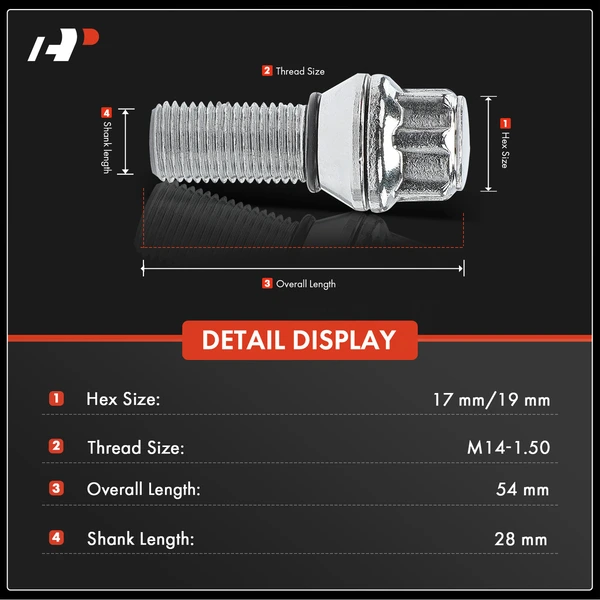 4 Pcs M14x1.5 Chrome Wheel Lock Stud Bolt & 1 Pc Key for BMW 745i 745Li 750i