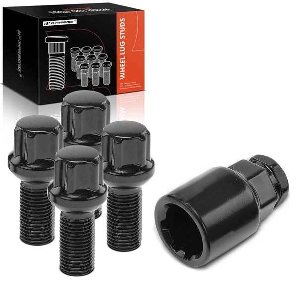 4 Pcs M14x1.5 Black Wheel Lock Stud Bolt & 1 Pc Key for 2015-2021 Porsche Macan