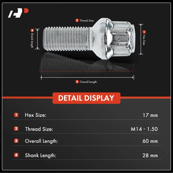 4 Pcs M14x1.5 Chrome Wheel Lock Stud Bolt & 1 Pc Key for Audi Q3 Q5 SQ5 S8