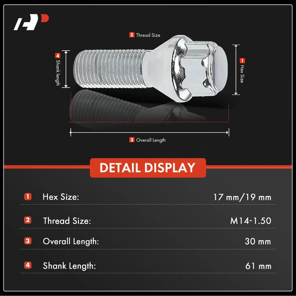 4 Pcs M14x1.5 Chrome Wheel Lock Stud Bolt & 1 Pc Key for Volvo S60 2011-2020